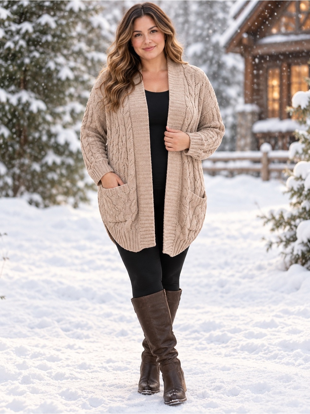 Tommy Bahama Cozy Cable-Knit Open Cardigan in Beige